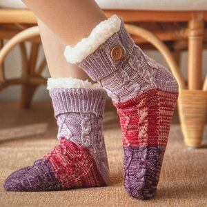 Cozy Multicolor Knit Socks with Button Detail